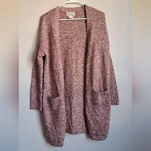 Ruby Moon Maroon Long Lined Open Front Cardigan Sweater With Pockets Size Medium